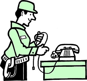 Telephone repairman on scribbles writing