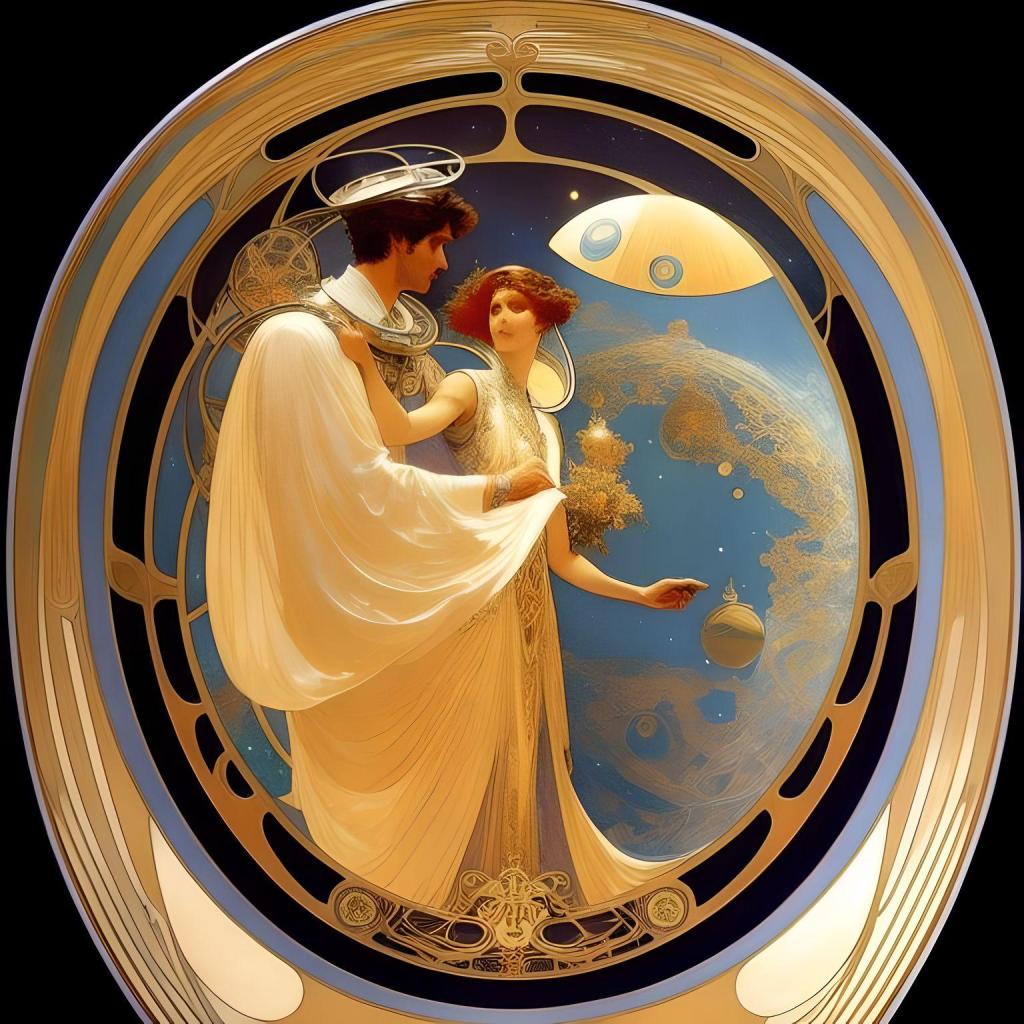 Art Nouveau man and woman astronaut. Jlary using Fotor.com 